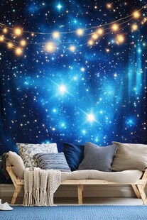 梦幻星空背景下的温馨沙发