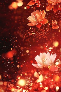 梦幻红色花卉闪烁背景图