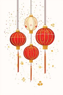 喜庆中式灯笼挂饰插画