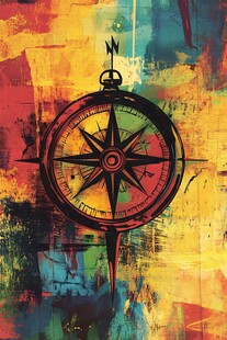 彩色背景上的复古指南针