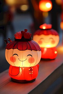喜庆萌娃灯笼点亮夜色