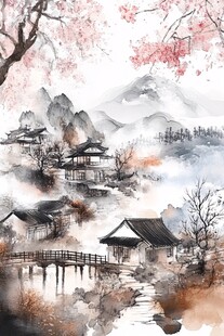 水墨江南春景图