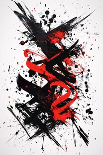 墨韵红绸抽象艺术图案