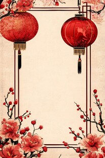 中式灯笼桃花边框背景图