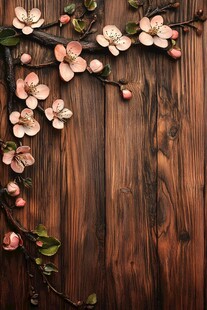 木质背景上的粉嫩花枝