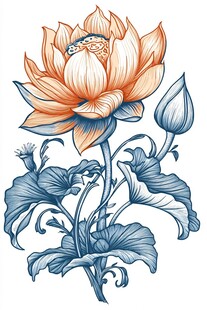 手绘中式精美盛开荷花图