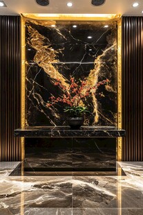 奢华大理石玄关花卉装饰