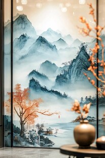 中式山水壁画装饰场景
