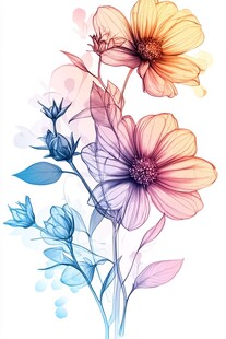 梦幻水彩花卉插画