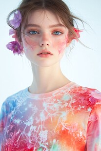 彩衣花饰少女的梦幻形象