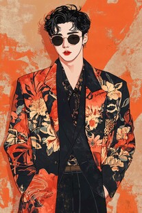 复古风花西装时尚男士