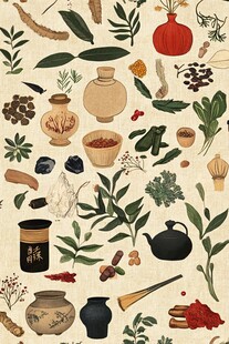 传统中药材与器具图案