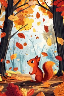 秋日松鼠漫步落叶森林