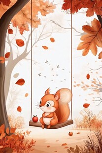 秋日松鼠坐秋千赏景