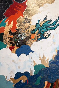 中式神话风祥瑞神兽绘景