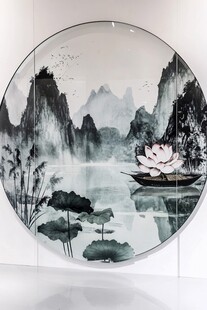 中式水墨山水圆形装饰画