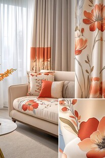 花卉图案窗帘装点温馨客厅