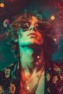 摇滚风男子的迷幻光影瞬间