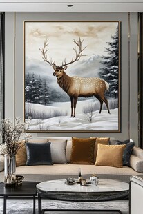 雪林麋鹿装饰画装点客厅
