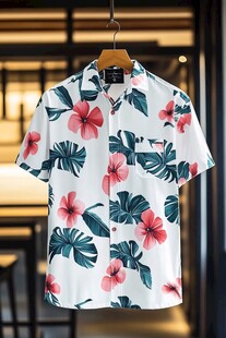 夏日花卉印花短袖衬衫