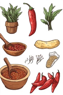 多样辣椒及香料插画展示