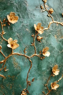 青底金花枝装饰艺术画面