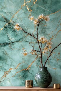 绿金大理石背景插花景致