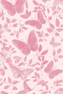 粉色蝴蝶树叶浪漫图案
