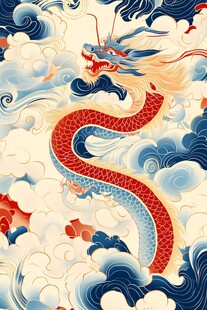 中式龙纹海浪祥瑞图