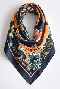 老虎印花时尚丝绸方巾