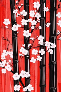 红梅黑竹中式艺术画作