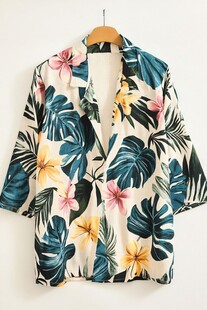 热带花卉印花休闲风衬衫