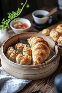 中式点心与西式可颂同框