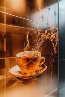 热气腾腾的醇香茶杯特写