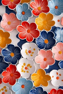 多彩立体花朵图案装饰元素