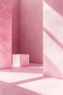 粉色极简空间中的立方体