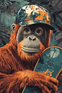 潮酷猩猩持滑板