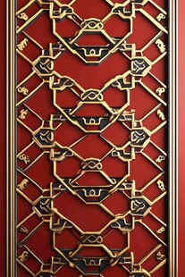 中式红底金色雕花装饰门