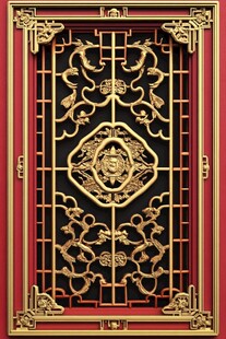 中式雕花金饰精致门窗