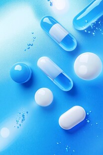 蓝色药丸与胶囊的清新画面