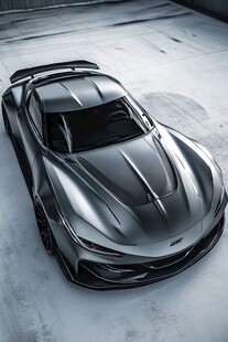 银色炫酷超跑俯视特写