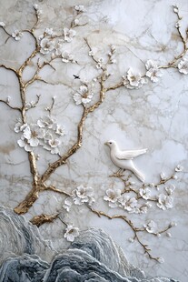 玉雕花树栖白鸽