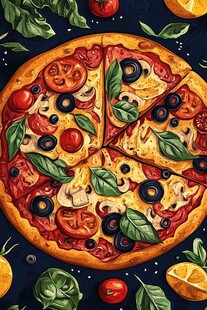 美味披萨插画 食材丰富