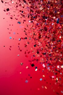 红色背景缤纷五彩纸屑