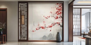 中式玄关梅花屏风装饰图