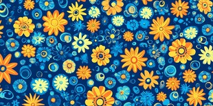 蓝色背景绚丽花卉图案