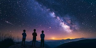 三人共赏璀璨星空夜景