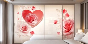 浪漫玫瑰心形衣柜装饰画