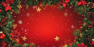 圣诞红底花环装饰背景图