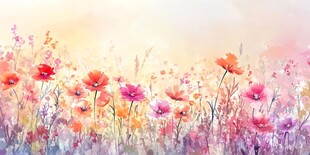 梦幻水彩花卉田园美景